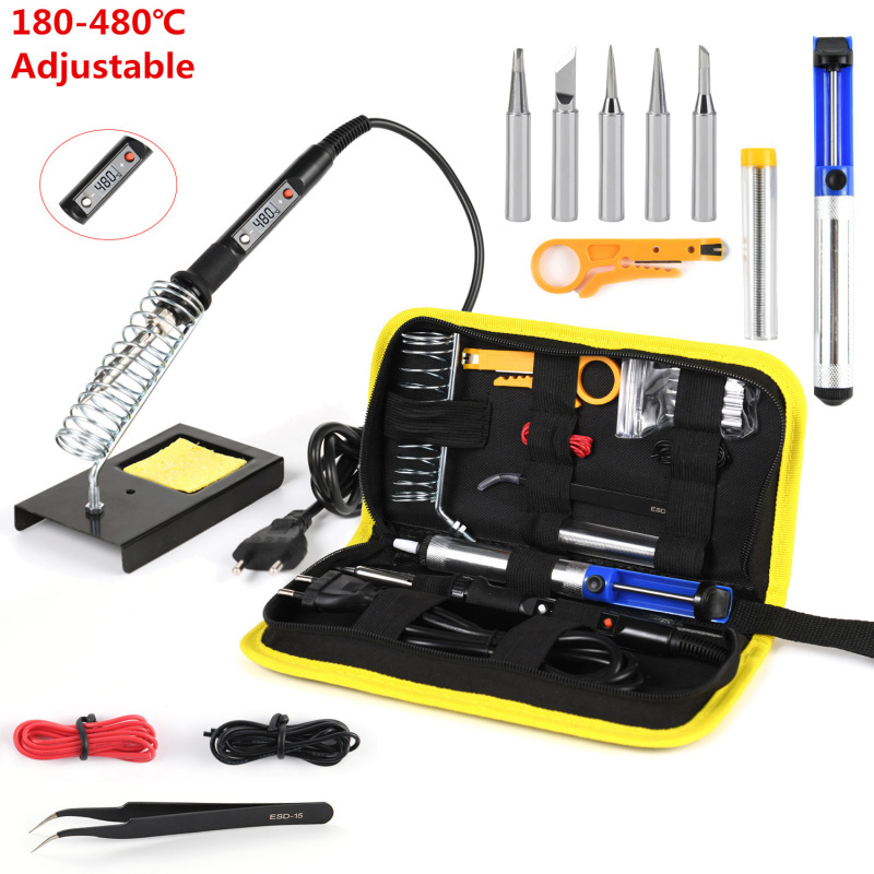 220V/110V 80W Temperature Adjustable Digital Soldering Iron Kit - Welding Repair Tools