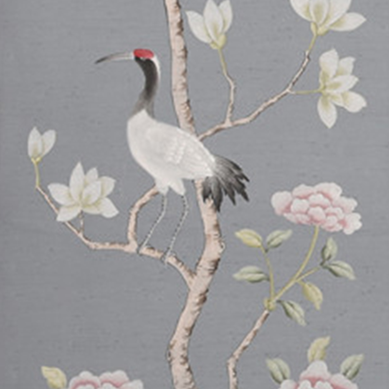 Crane Dark grey hand-painted wallpaper