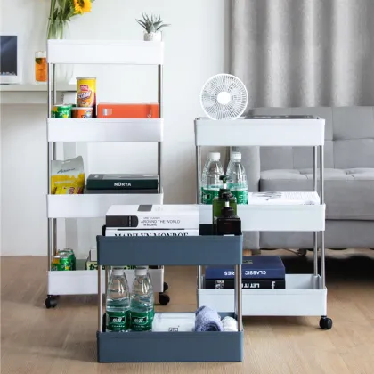 4Layer Gap Kitchen Storage Movable Crevice Shelf Assemble Plastic Floor-Type Home Storage Holders Racks Space Saving Organizer