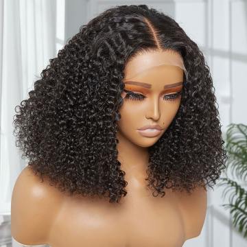 100% Virgin Remy Human Hair Lace Front Wig - Kinky Curly Short Bob for Black Women