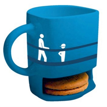 Blue Glazed Ceramic Cookie Pocket Mug with Custom Logo Print