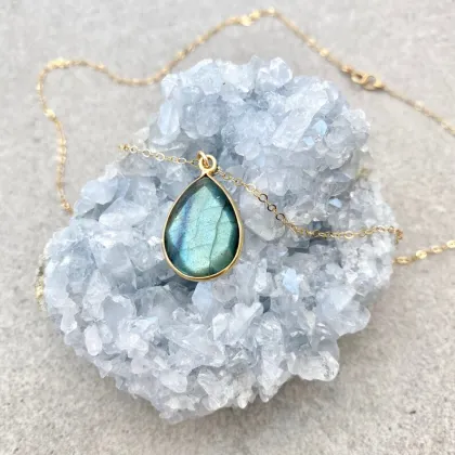 Labradorite Necklace Grey Natural Gemstone Jewelry Necklace