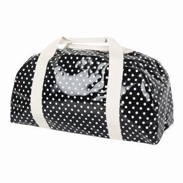 Shopping bag in PU dot printing material, measures 52x34x20cm, nice cotton webbing