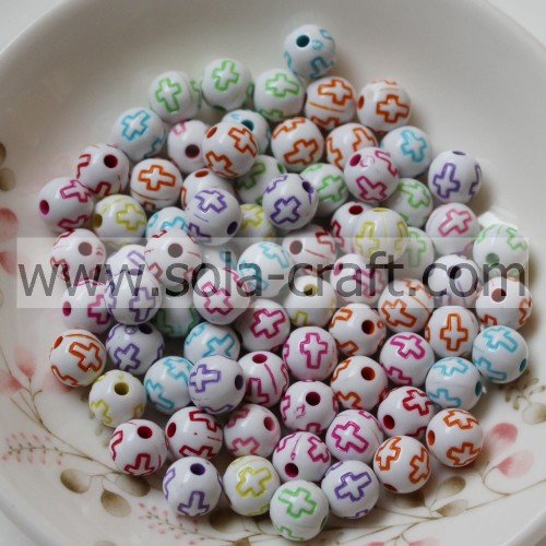 6MM/8MM Acrylic Washed Cross Pattern Acrylic Spacer Beads