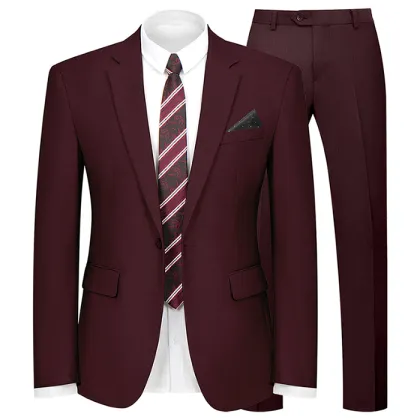 WYWK 2 Piece Men's Suit Wedding Party-Dark Red-S