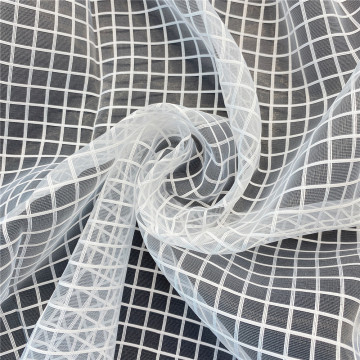White Grid Jacquard Organza Tulle Fabric for Dress