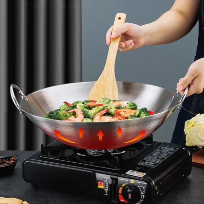 Classic Chinese Round Bottom Stainless Steel Wok for Kitchen and Restaurant Cooking