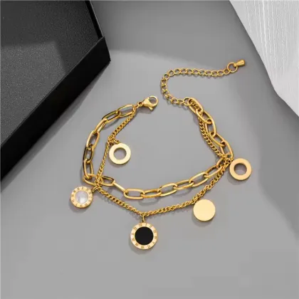 Vintage Punk Coin Jewelry: Stainless Steel Layered Fashion Gold Chain Pendant Bracelet