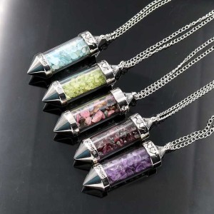 Colgante de piedra curativa Chip 7 Chakra Pendulum Pendant Crystal Necklace con 80cm Cadena Wish Necklace Necklace Dowsing Amulet