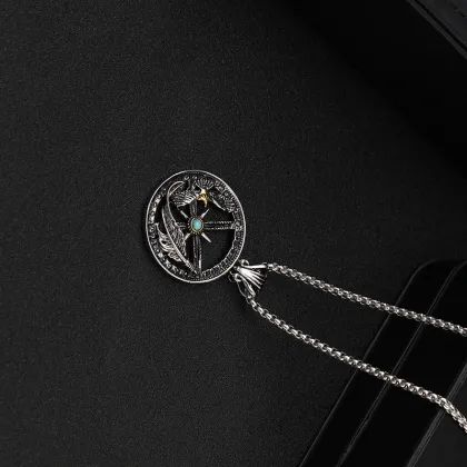 Feather Eagle Compass Necklace Men's Hollow Necklace