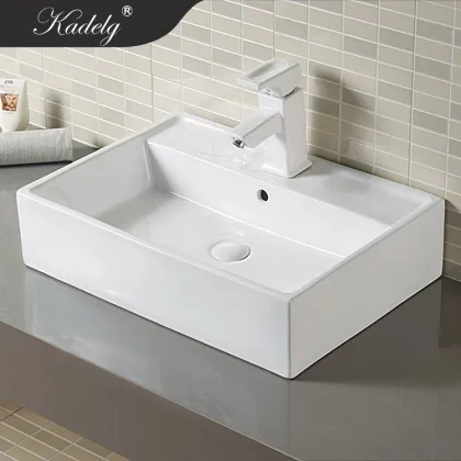 Bathroom Rectangular Countertop Ceramic Washbasin