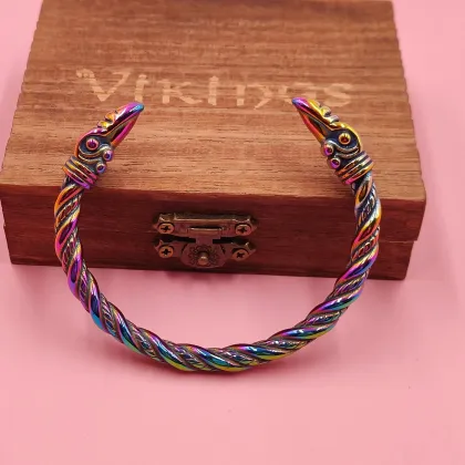 2023 Hot Sale Viking Stainless Steel Odin's Gold Raven Heads Bracelet