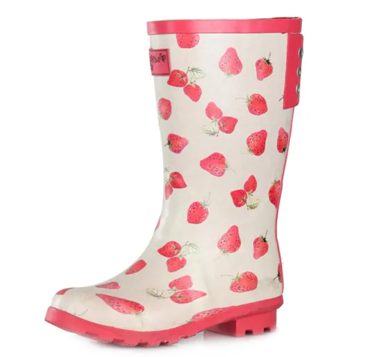 Hot Selling Strawberry Print Fashion Gumboots for Ladies