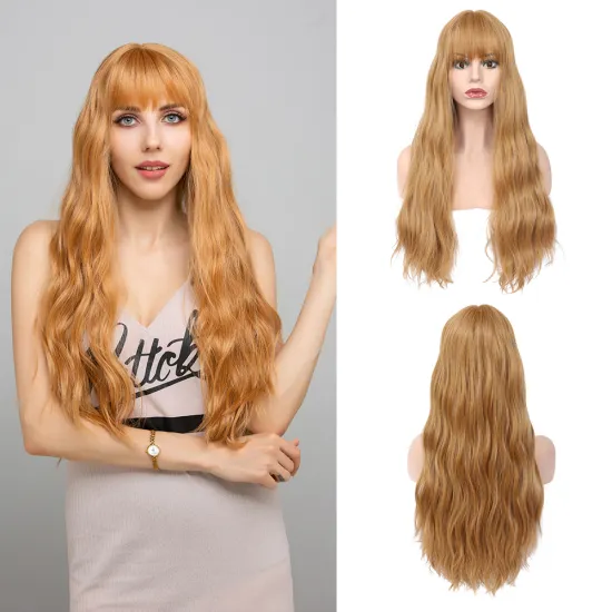X-tress 26 Inch Long Natural Wave Blue Pure Colored Synthetic Hair Wig Machine Made Fiber Natural Hair Wigs Heat Resistant Wigs