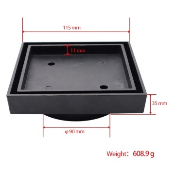 GUIDA 726122 115*115mm Matte Black Deodorant Anti Odor Shower Balcony Square Tile Insert Floor Drain with Hair Catcher