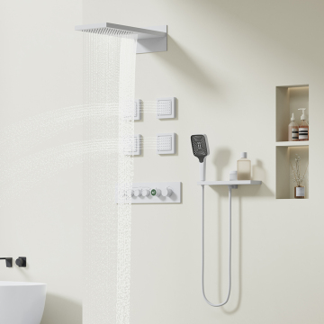 Modern Nordic Brass Rainfall Shower System with Waterfall and Jet Sprays