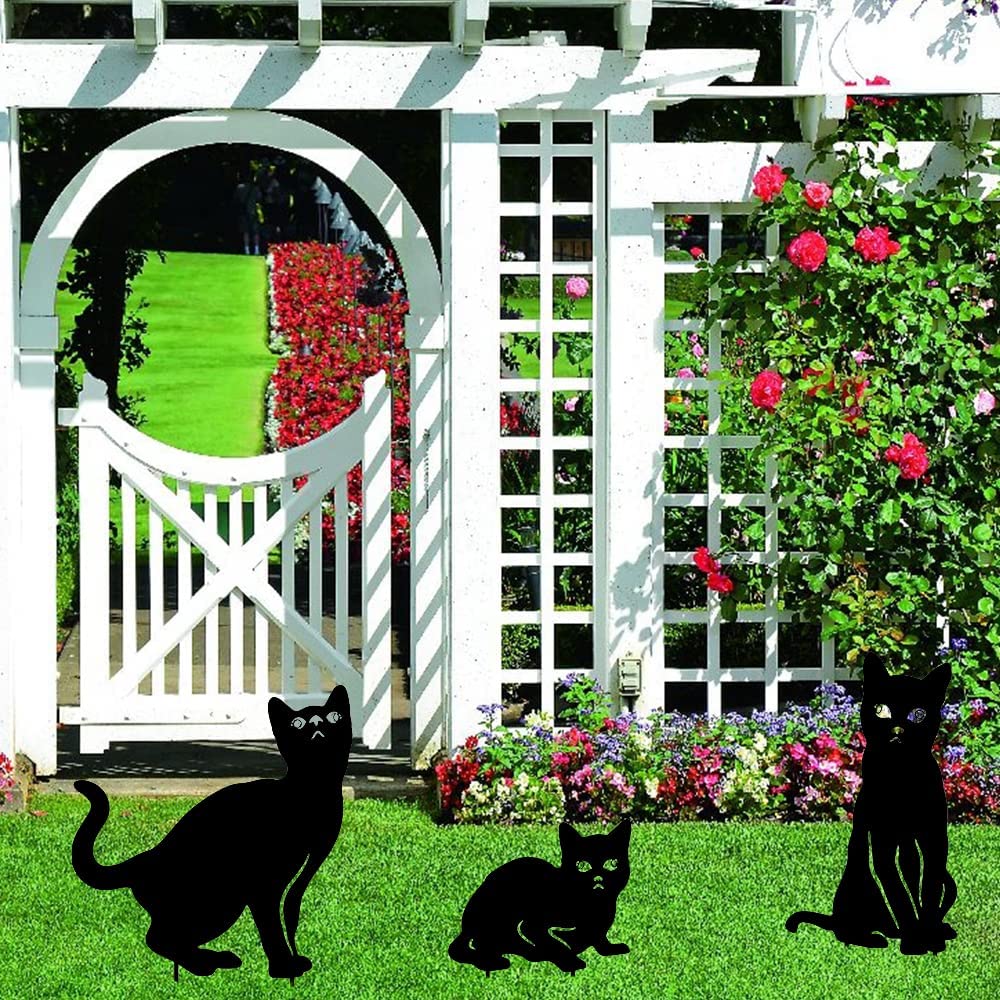 3 Pack Metal Cat Decorative Garden Stakes