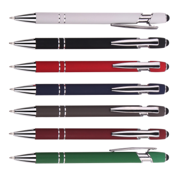 Custom Slim Rubberized Metal Pen with Stylus and Engraving