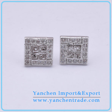 Ladies Crystal Earring Pave Diamond Earring Square Shape Stud Earring Rhodium Plated