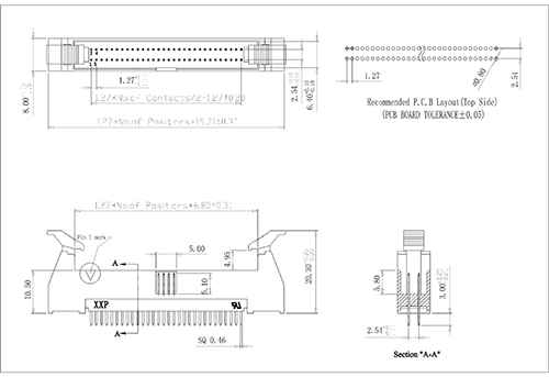 1,27*2,54 mm Doppelzeile Latch/Ejector Header Dip 180 ° -Typ