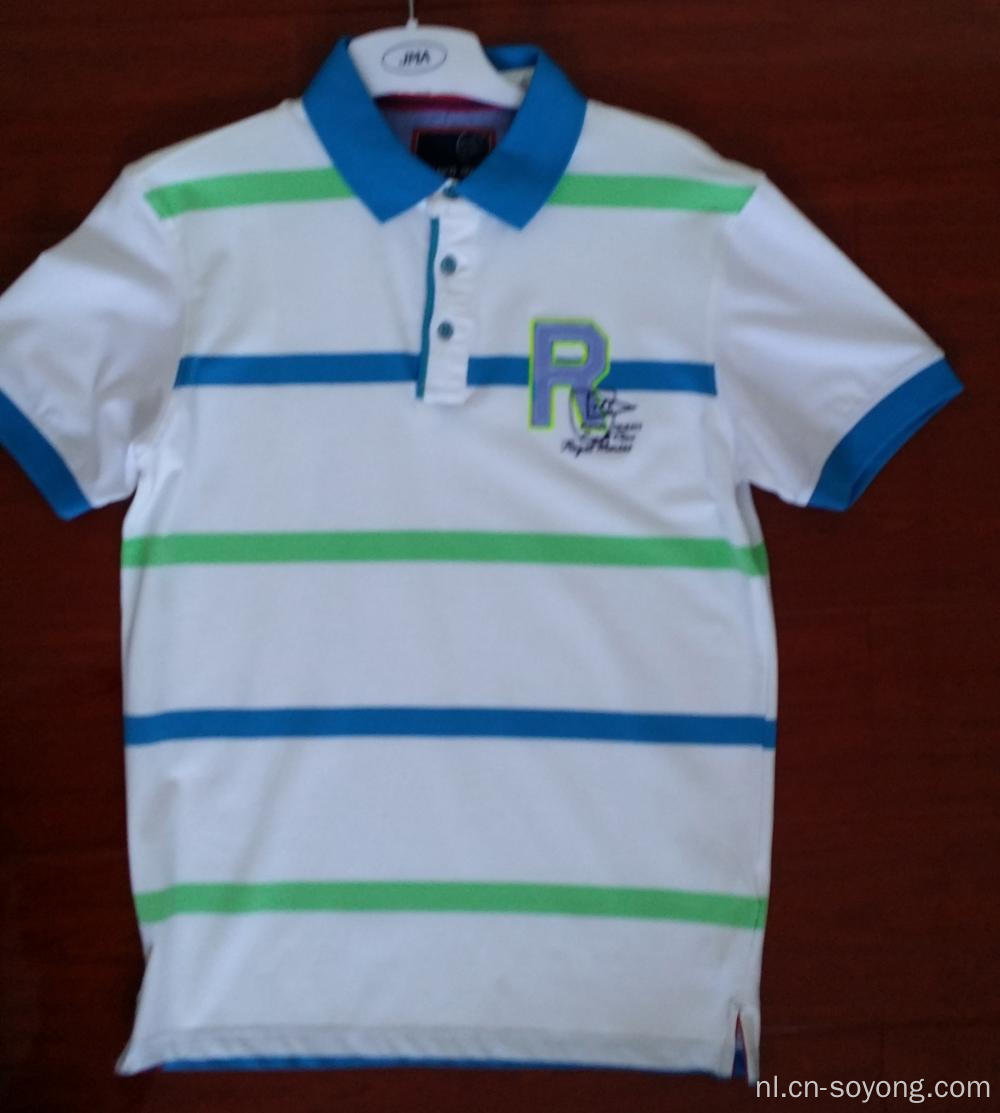 Garen geverfde strepen poloshirts met korte mouwen