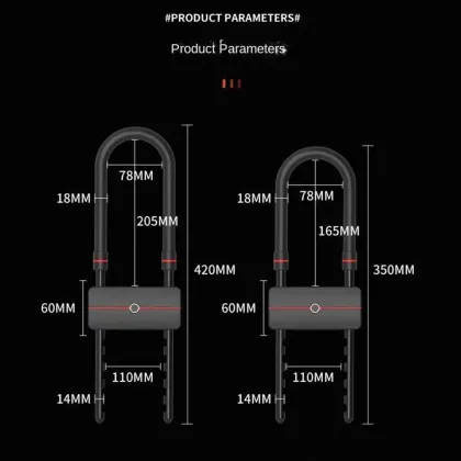 Smart Fingerprint Waterproof U-Shape Lock For Glass Door