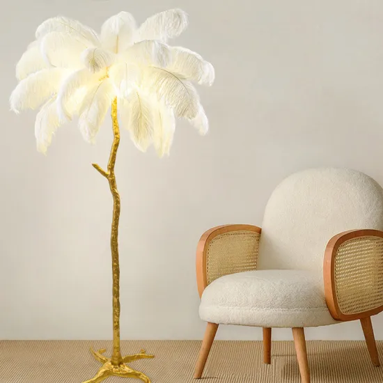 Nordic Designer Palm Tree Standing Lamp with Ostrich Feather for Modern Indoor Home Decor