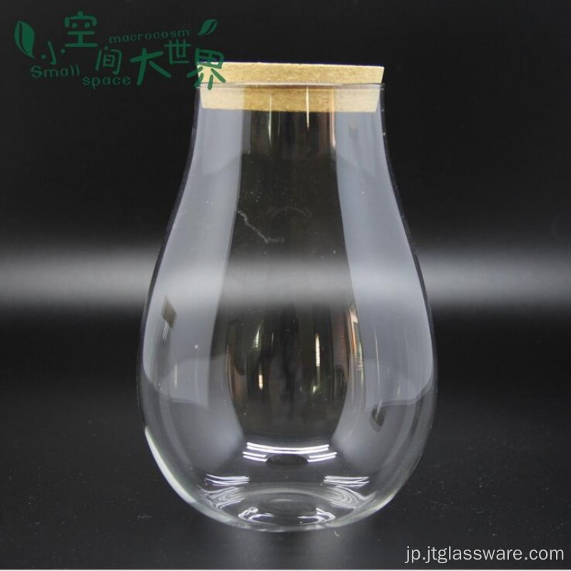 木製のふたが付いているガラス瓶のテラリウム