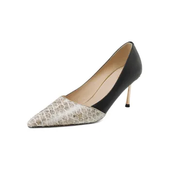Leather Patchwork Pointed Toe High Stiletto Heel Pumps