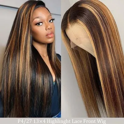 Wholesale 13x4 13x6 Highlight Brown Color Transparent Lace Front Human Hair Wig Brazilian Honey Brown Highlight Human Hair Wigs
