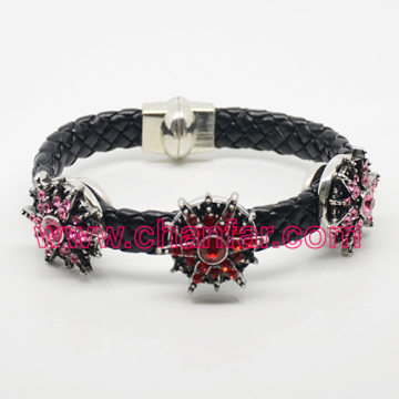 New arrival snap buttons with wrapped leather bracelet jewelry Wholesale (two colors for reference)