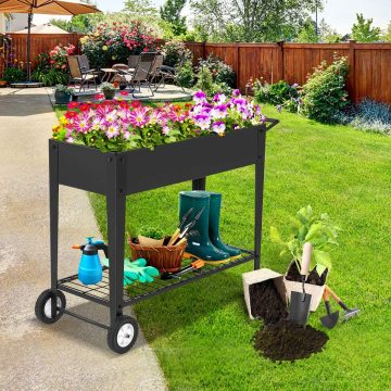 Elevated Garden Bed on Wheels: Outdoor Raised Planter Box for Vegetables, Flowers, and Herbs
