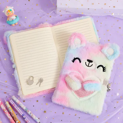 Cute Plush Bear A5 Diary Kawaii Notebook with Lock - BTS Gift