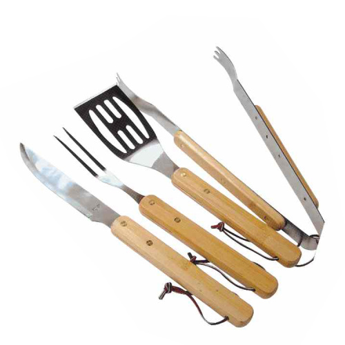 Juego de barbacoa de acero inoxidable 4pcs con mango de madera