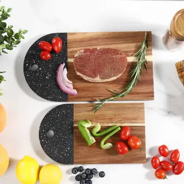 Custom Designed Handcrafted Marble and Wood Chopping Board: A Premium Black Marble and Wood Cutting Board Set