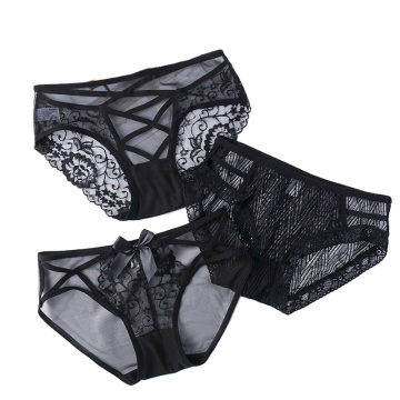 Hot Women's Lace Underwear: Transparent Mesh Briefs with Cotton Crotch