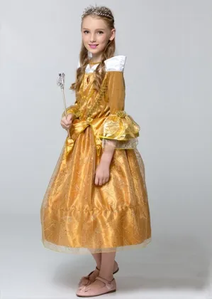 Golden Ball Gown Princess Costume for Girls: A Royal Dress-Up Experience