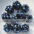 Популярные круглые бусины из смолы со стразами темно-синего цвета 8 * 10 мм