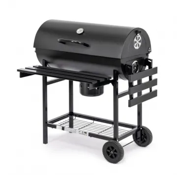 Black BBQ Grill for Outdoor Cooking Camping,Picnics,Backyard Steel Barrel BBQ Charcoal Grill with Wheels and Shelves