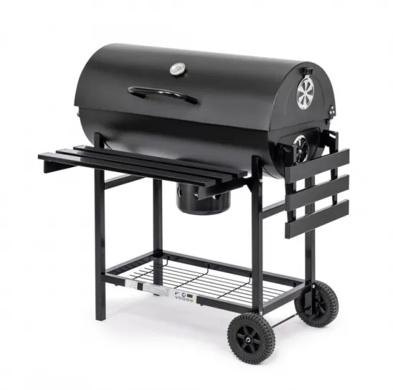 Black BBQ Grill for Outdoor Cooking Camping,Picnics,Backyard Steel Barrel BBQ Charcoal Grill with Wheels and Shelves