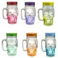 Mason Jar Skull Glass Taza para beber 12 onzas con tapa y asa