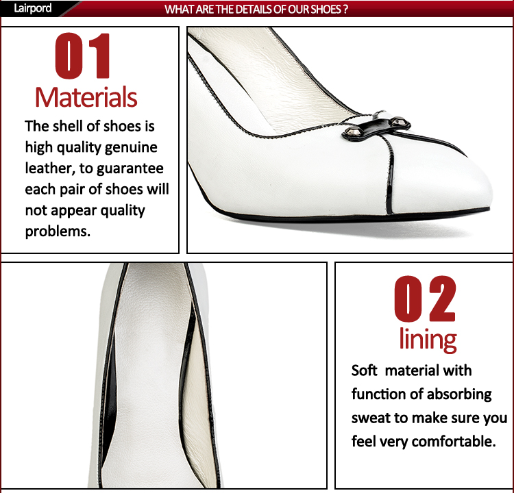 white genuine leather Middle heel women shoes