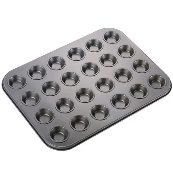 24-Cavity Round Muffin Cupcake Baking Mold - Carbon Steel Cake Tray for Oven Desserts