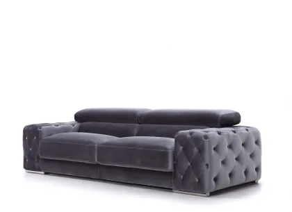 Velvet Chesterfield Sofa with Adjustable Headrest