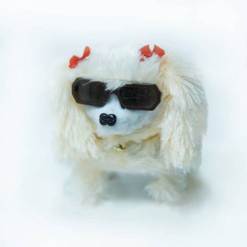 Sunglass Bow Long‑Hair Dog Plush Toy