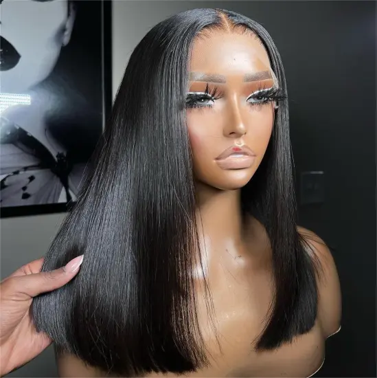 XBL 8 to 16 Inch Bob Wigs: Raw, Virgin Human Hair with Transparent Lace and Bone Straight Style