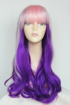 cheap synthetic hair cosplay wig factory price, violet purple with pink ombre wigs