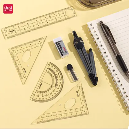 Deli 8-Piece Mathematical Geometry Set: Ruler, Protractor, Compass Drawing Tools