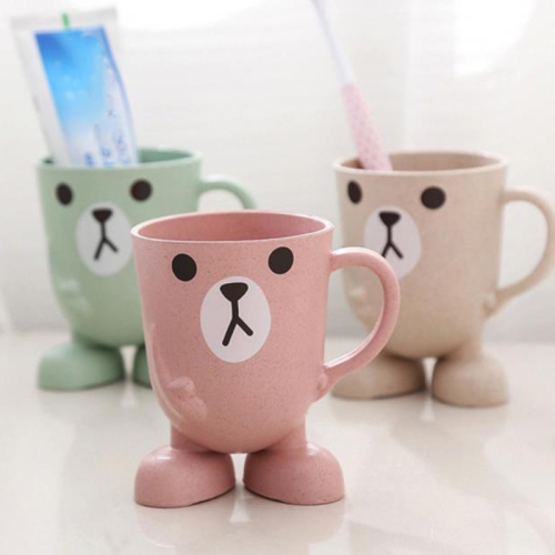 portable Lovely Wheat Straw Cartoon Animal Toothbrush Cup Tumbler Mouthwash Travel Toothbrush Holder Home Bathroom accessories