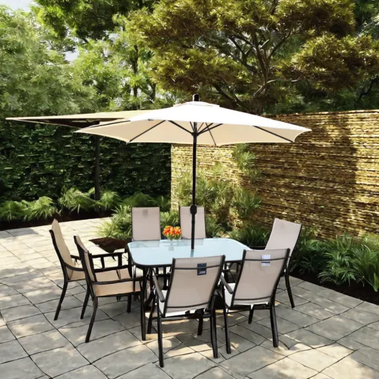 Durable Outdoor Metal and Glass Dining Set with 6 Chairs